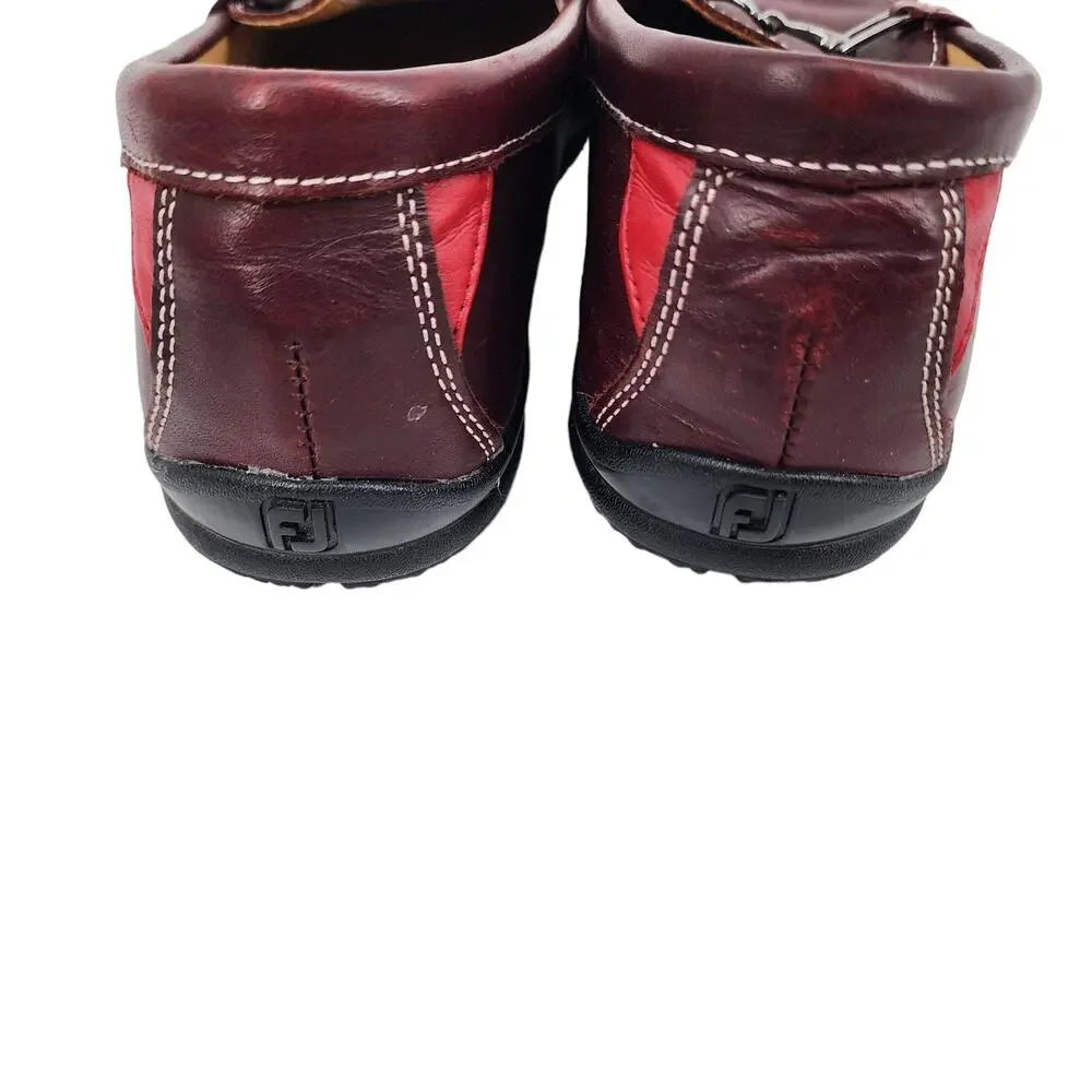 FootJoy Dark Red Leather Contrasting Stitching Slip On Loafers Shoes Size 7